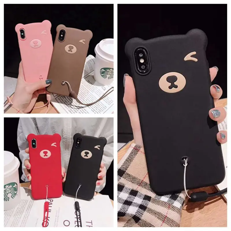 

Phone Cover For Samsung Galaxy S8 S8 Plus S9 S9 Plus Note 9 cartoon bear back pattern with lanyard soft silicone Phone Cases