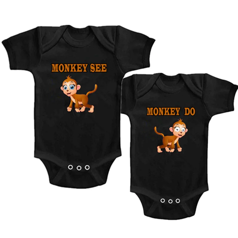 

YSCULBUTOL Twins Baby cotton Clothing Boys Girl Monkey see or do bodysuit 2 of baby set 0-12M