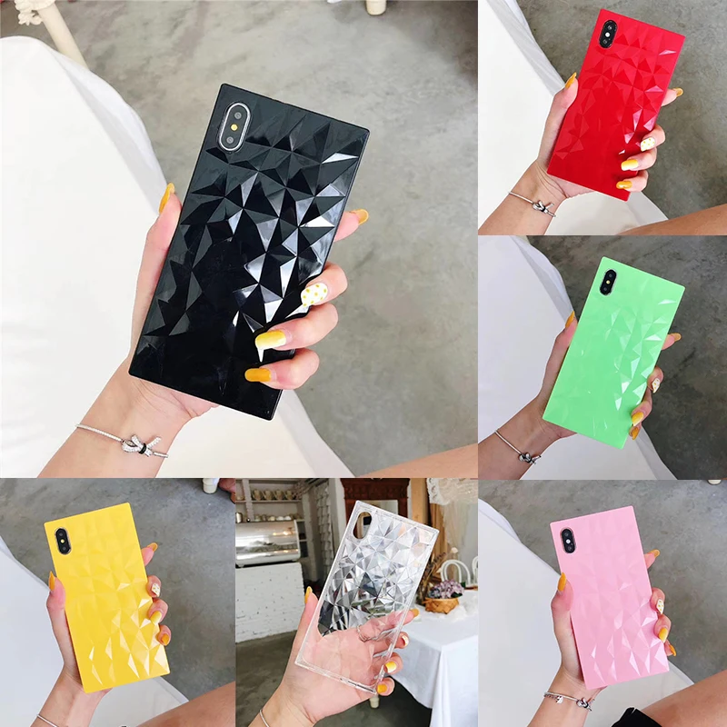 

Fashion 3D Rhombus Texture Coque for Iphone 7 Case Glossy Soft Silicon Case for Iphone Xs Max 6 6S 8 7 Plus Xr X Square Cover