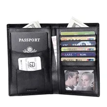 Teemzone Tout-en-un Design Compact Véritable Carte de Crédit En Cuir Titulaire Organisateur Noir Verticle Hommes Pliante Passeport Portefeuilles J30