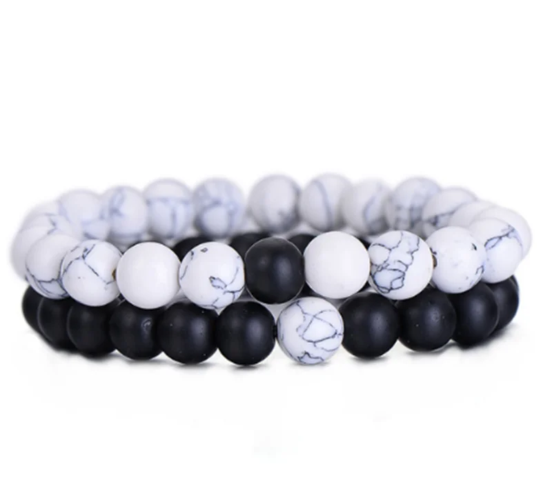 

2Pcs/Set Couples Distance Bracelet Classic Natural Stone White and Black Yin Yang Beaded Bracelets for Men Women Best Friend Hot