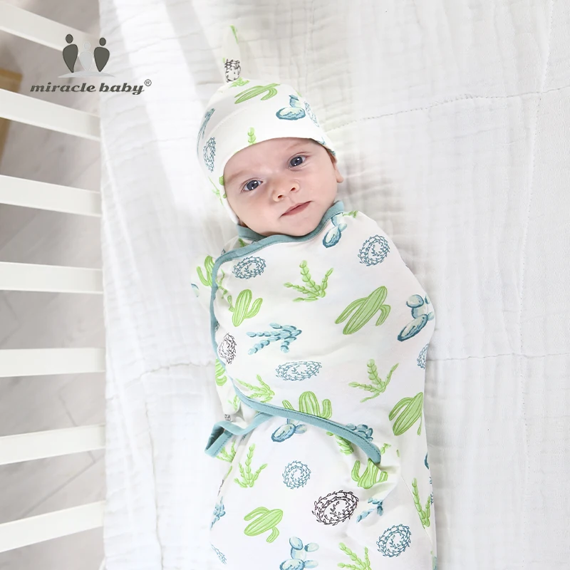 2 Pieces Set Newborn Swaddle Wrap+Hat Cotton Baby Receiving Blanket Bedding Cartoon Cute Infant Sleeping Bag For 0-6 Months