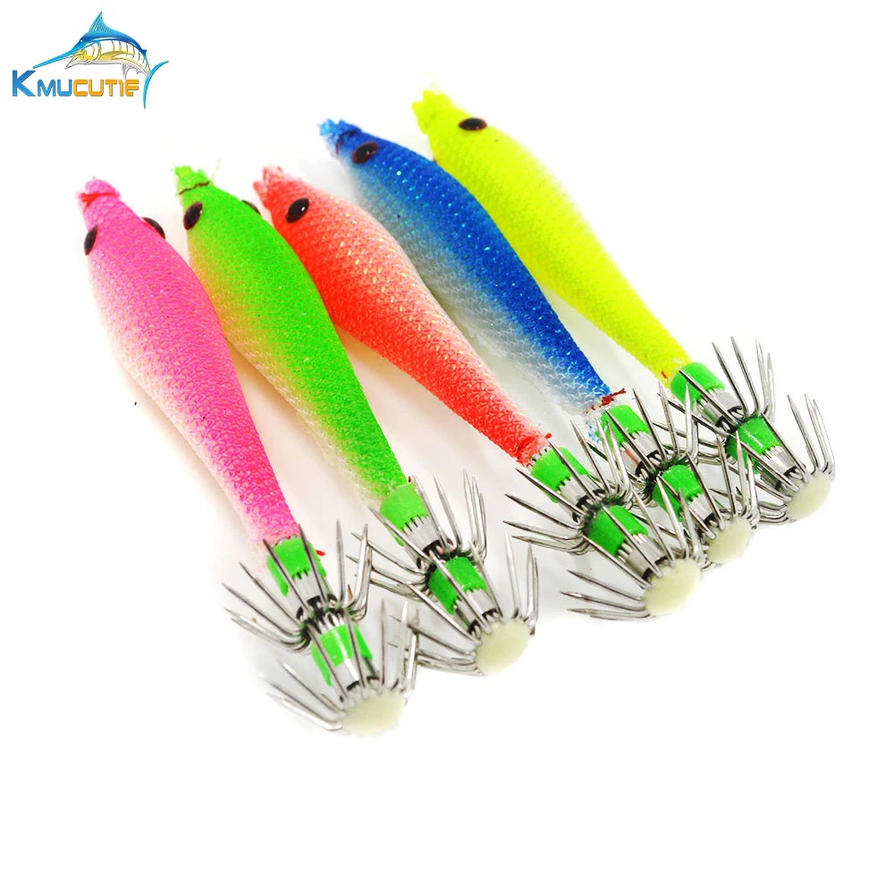 

5pcs luminous squid hook 2# 9cm soft squid jigs 5 colors fishing baits