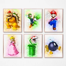 Personagens de anime bros aquarela pôster da lona luigi yoshi imprime clássico jogo pintura parede fotos quarto dos miúdos desenhos animados decoração