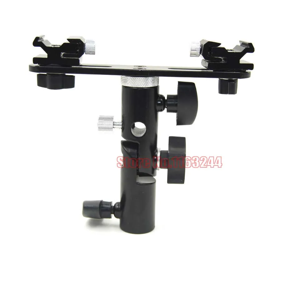 Flash Bracket 2 hotshoes umbrella holder Swivel Light Stand Bracket