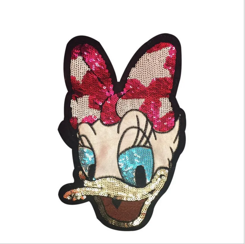 

Sequins Daisy Duck Patches Embroidered Patch Iron on Applique Patch Apparel Bags DIY clothing Stickers Badge