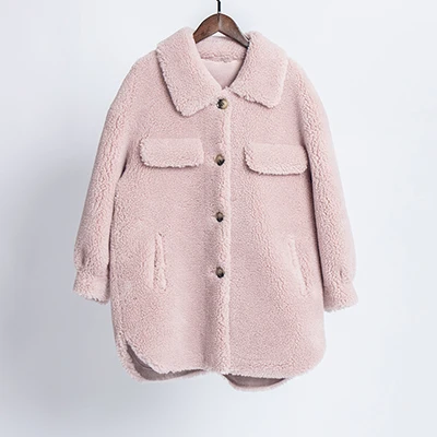 Пальто с искусственным мехом больших размеров, женское плотное теплое зимнее пальто больших размеров, Женское пальто из натурального овечьего меха, плюшевая пушистая куртка - Цвет: Pink