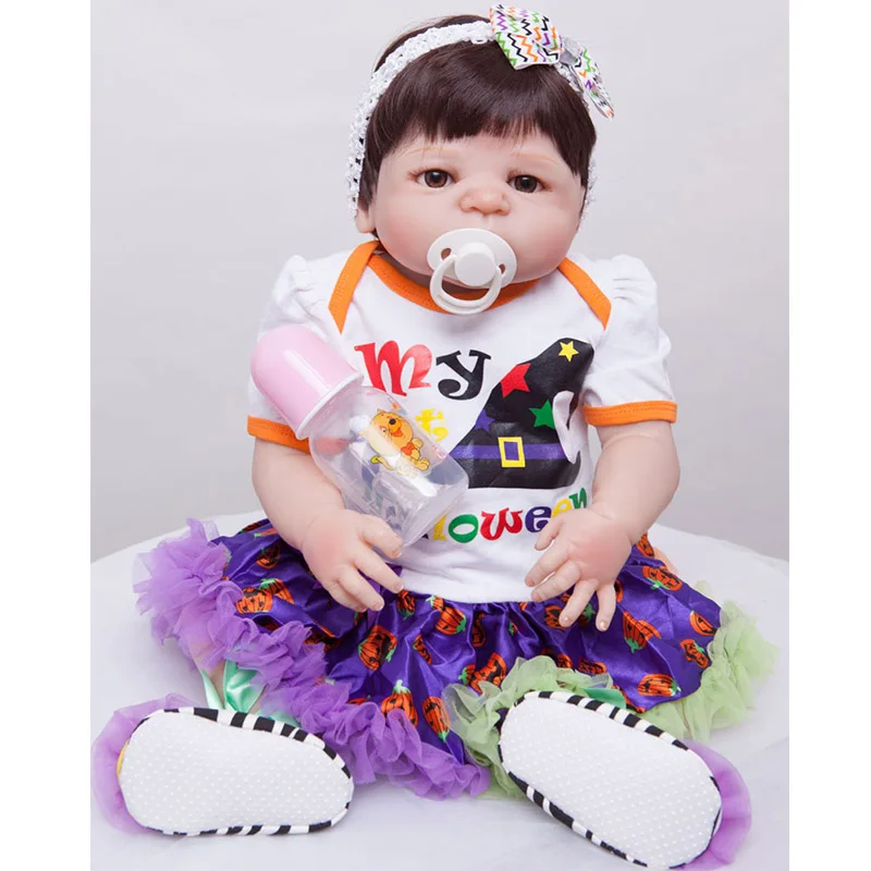 55 см полный Силиконовый Reborn Baby Doll игрушка Реалистичная 22 дюймов новорожденная принцесса малыш Интерактивная кукла-Пупс кукла с соской