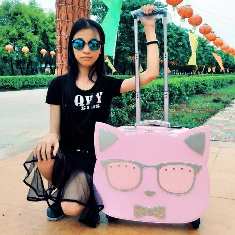 New Cartoon Hello Cat 18 inches girl students trolley case luggage bag women rolling suitcase vs travle bag with Cosmetic