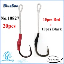 BlueSea 20 шт. 10827 красная/черная трубка каждый 10 шт. из нержавеющей стали джиг помощь крючки джиггинг помощь приманка для рыболовного крючка с полиэтиленовой линией