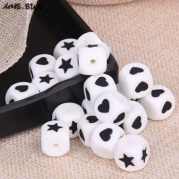 

MHS.SUN 100% Food grade silicone beads heart&star cube beads nursing teethers square bead for baby chewing jewelry accessories
