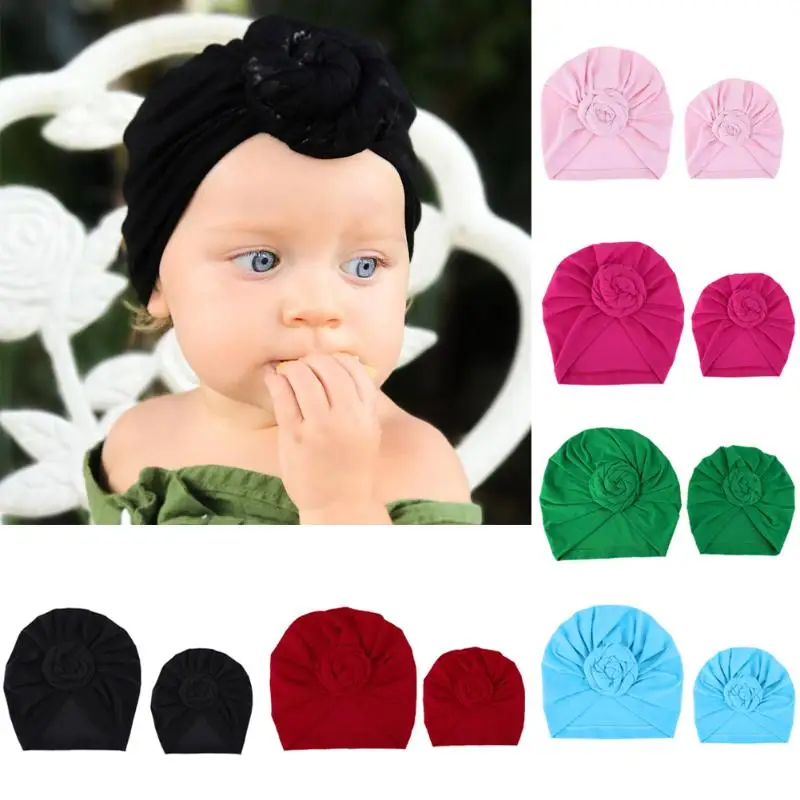

2Pcs/Set Mom and Baby Matching Hat Solid Soft Cotton Turban Type Cap Paisley Spring Autumn Warm Cap Mom Baby Family Look Hat