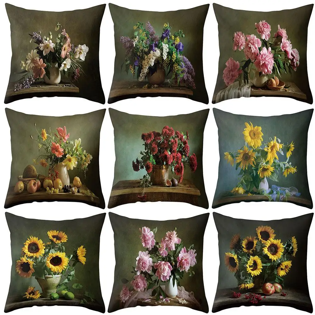 

Multistyle Flower Print Pillow Case Soft Polyester Peachskin Floral Throw Pillowcase Square Pillow Cover Sofa Home Decor 45x45cm