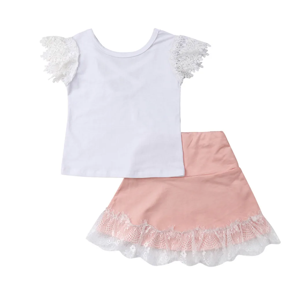 

Kids Girl Bow Lace T-shirt Tops Clothes+Skirt Outfits Set Baby Girls Cothes Set 2 pcs Infant Newborn Summer Skirt necessities