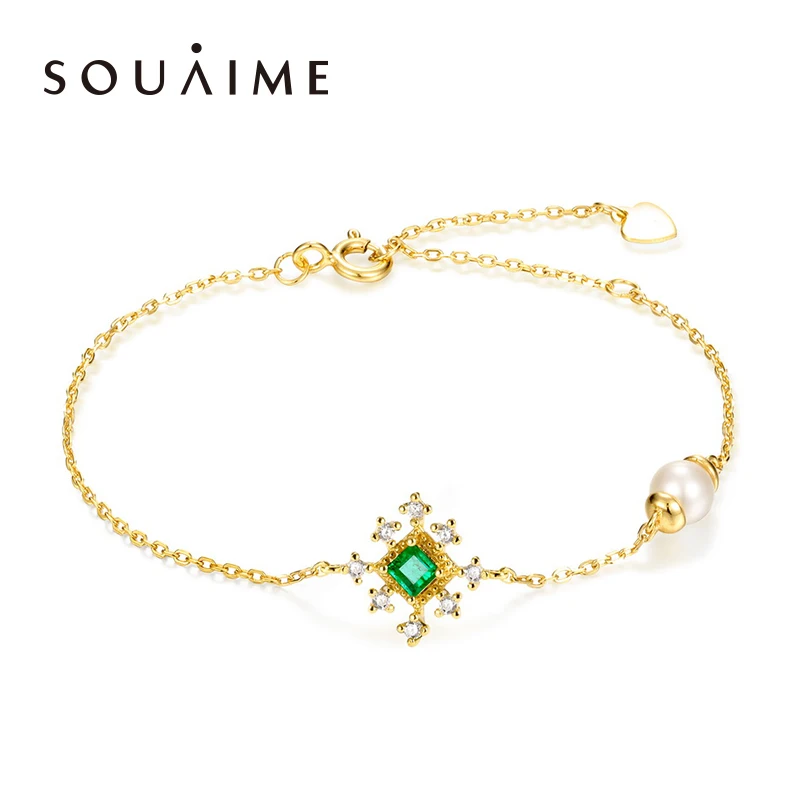 

100% S925+9k Gold 100% Pearl Bracelet Female Emerald Emerald Jewelry Simple Retro Ladies boutique jewelry