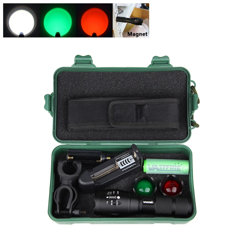 

5000 Lumen 5 Modes XM-L T6 LED Tactical hunting Flashlight White&Green&Red Zoomable High power Waterproof Gun Weapon Light