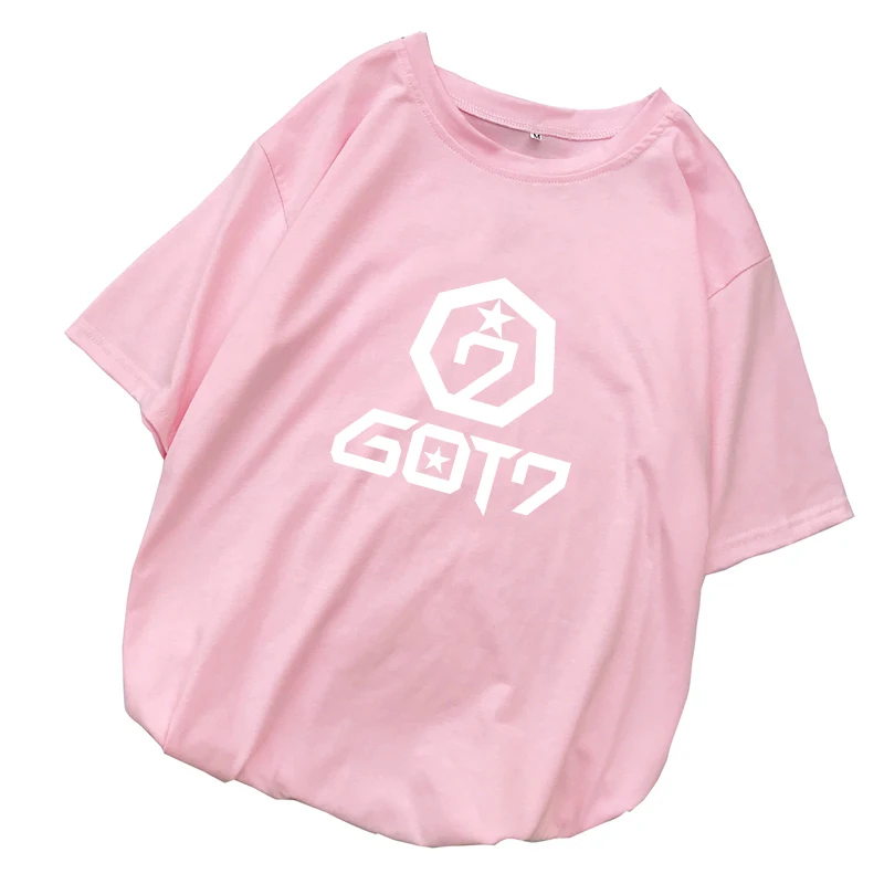GOT7 T قمصان الصيف المتناثرة قصيرة الأكمام عارضة فضفاض إلكتروني تيشيرت مطبوع قميص فام الشارع الشهير الكورية Ulzzang Kpop قمم