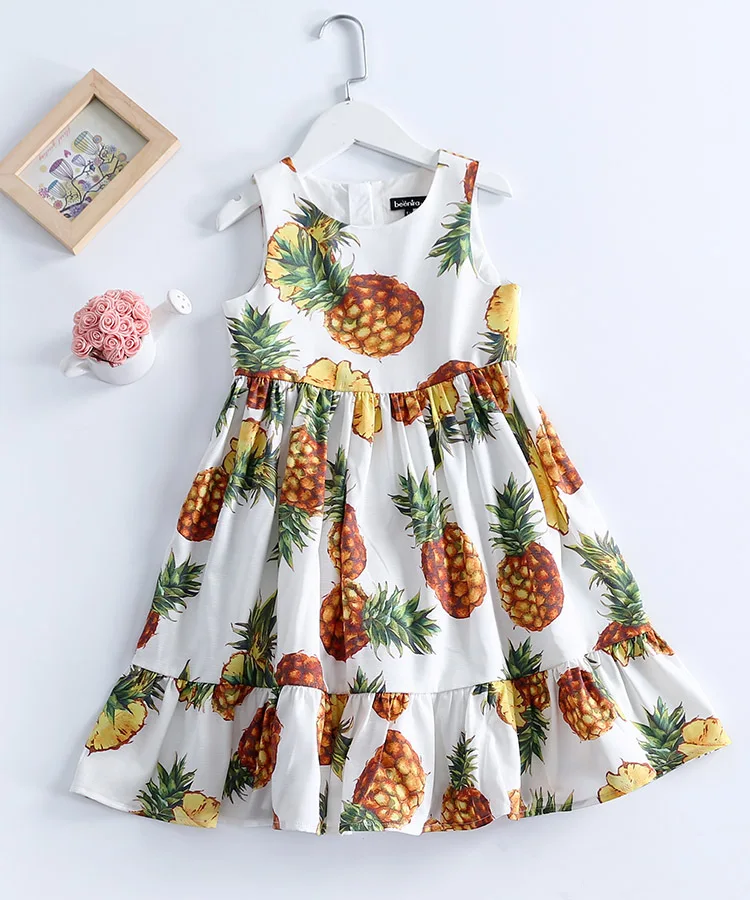 Summer Kids Clothing 1-14Y children pineapple print student big hem patchwork casual dress infant girls holiday beach sundresses Summer Kids Clothing 1-14Y children pineapple print student big hem patchwork casual dress infant girls holiday beach sundresses