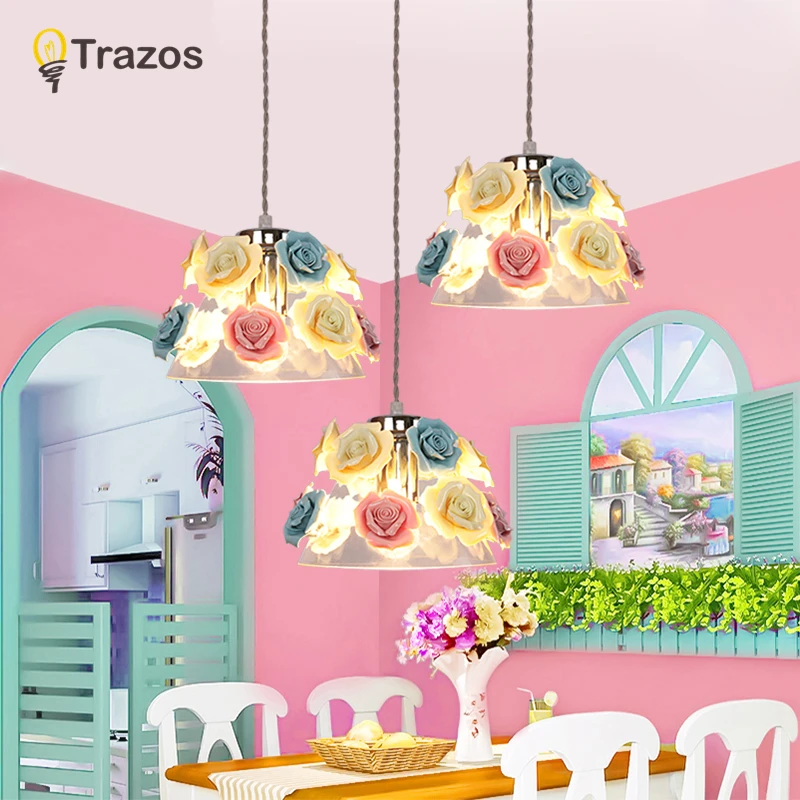 

TRAZOS Colorful Macaron Pendant Lights For Dining Round Iron E27 Kitchen Lamp Metal LED Hanging Lamp Restaurant Lighting Fixture