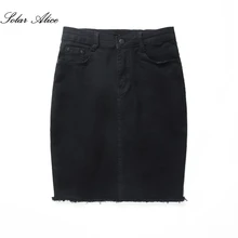 Новые женские летние джинсы Офисная женская Юбка До Колена джинсовые черные прямые юбки плюс размер 26-40