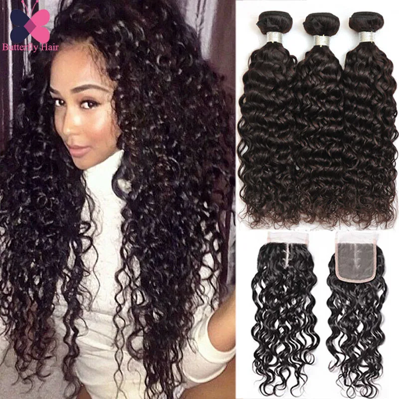 Cheap Malaysian Curly Hair With Closure 3 Bundles Water Wave