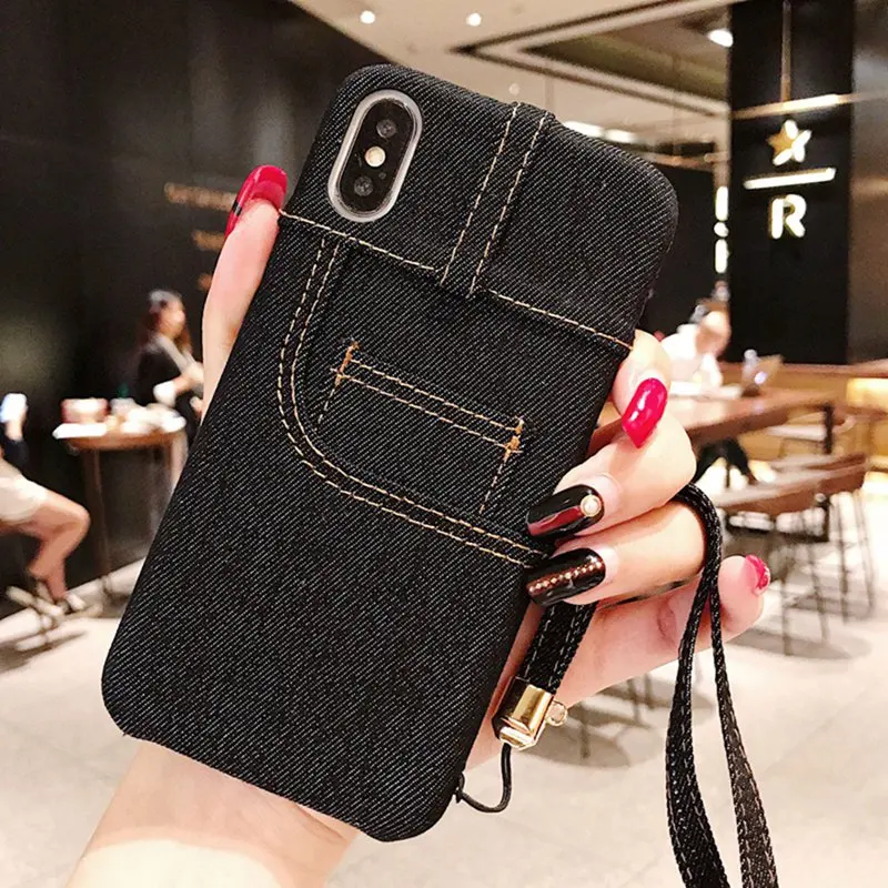 

Denim card card front and back pants purse all-inclusive anti-fall soft shell for iphone XS Max XS XR X 6 6S 7 8Plus Cover