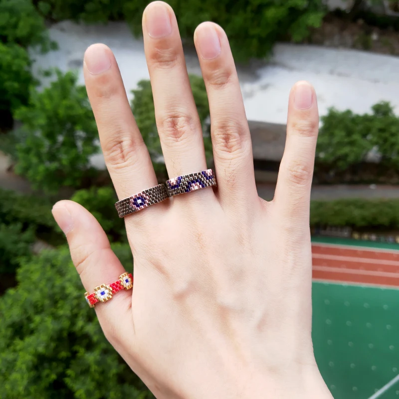 

FAIRYWOO Miyuki Beaded Ring Ethnic Gothic Silver Jewelry Turkey Evil Eye Ring Set Women Men Fashion Friendship Handmade Gifts