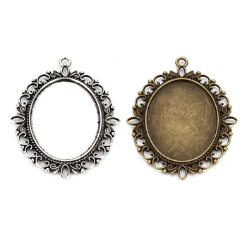 

XINYAO 5pcs/lot Alloy Double-Sided Flower Pendants Blank Base Fit 30*40mm Cabochon Cameo Setting Necklace Jewelry Findings F5108