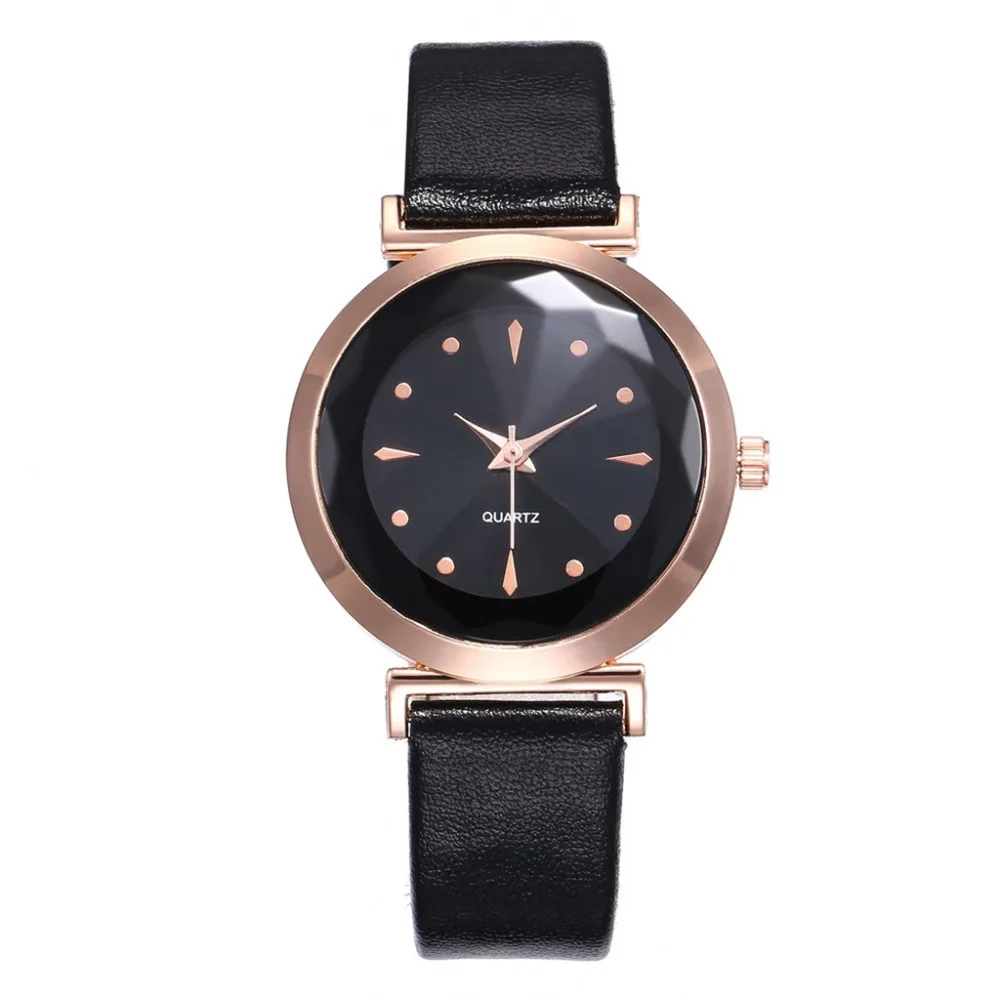 

Sleek Korean Women Watches Round Leather Bracelet Age Girl Gmt Simple Ladies Prismatic Quartz Wrist Watch For Lady With Alarm *A