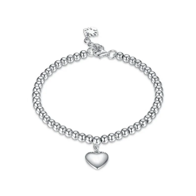 

VOJEFEN 925 Sterling Silver Round Beads Bracelet with Heart Pendant Silver Bead Bracelet for Women 2019 Making