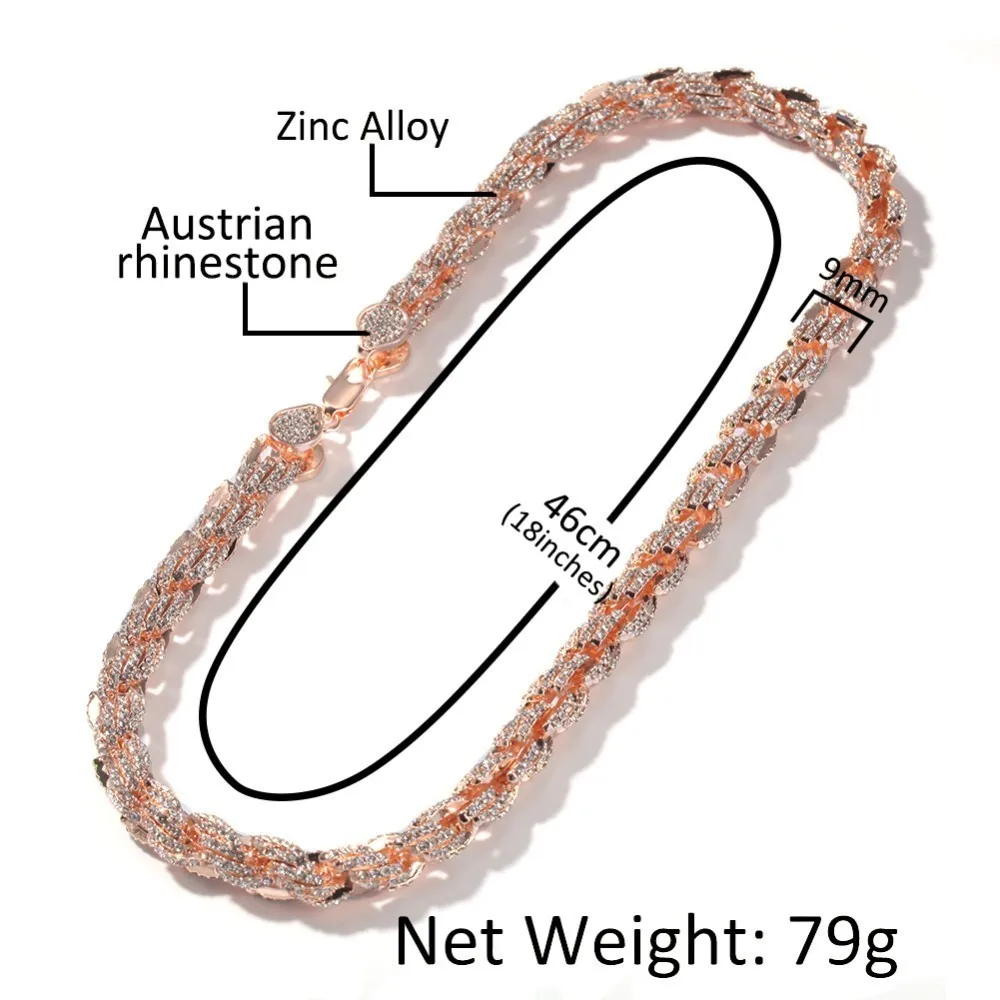 Шикарный король микро проложили 9 мм веревку цепи ожерелье золотого цвета со льдом стразы ожерелья в стиле хип-хоп ювелирные изделия для мужчин и женщин Прямая поставка
