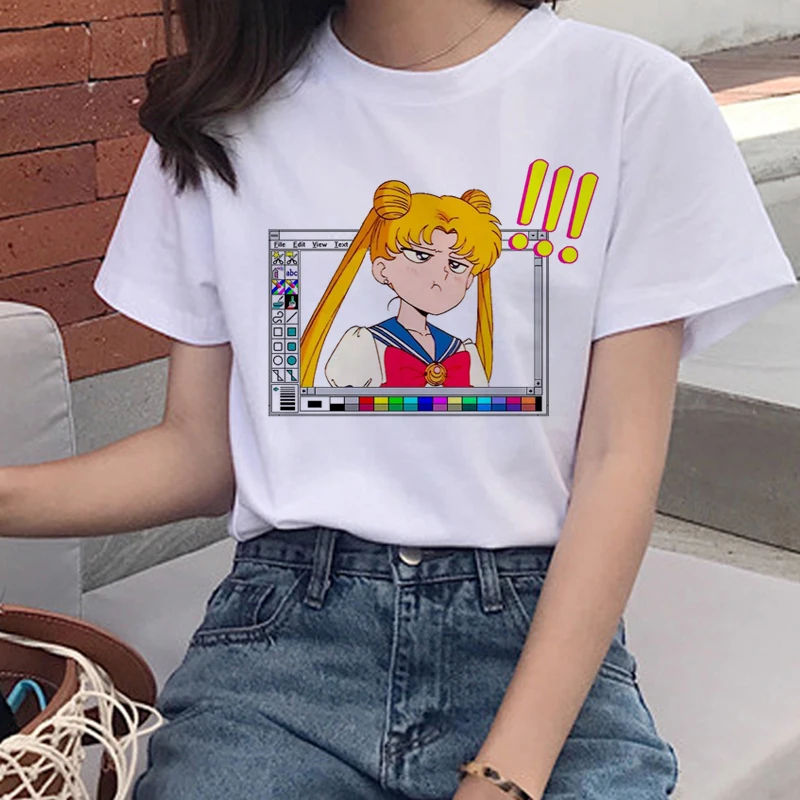 Harajuku Sailor Moon Kawaii Футболка женская Ullzang 90s Эстетическая мультяшная футболка забавная графическая футболка корейский стиль Топ Футболка женская - Цвет: 5473