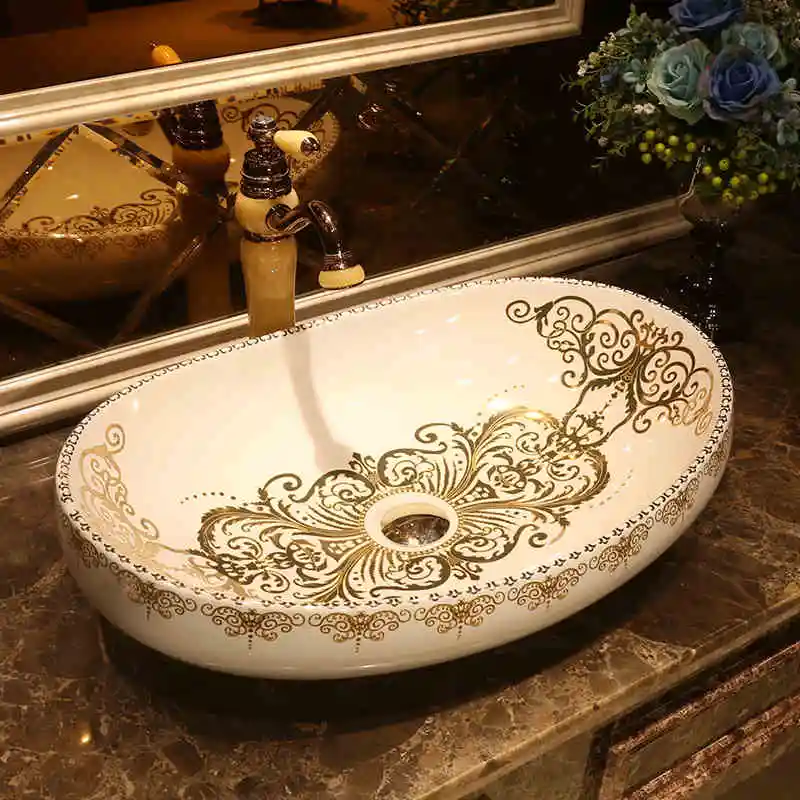 New design oval shape Jingdezhen ceramic sink wash basin Ceramic Counter Top Wash Basin Bathroom Sinks in sink (4)