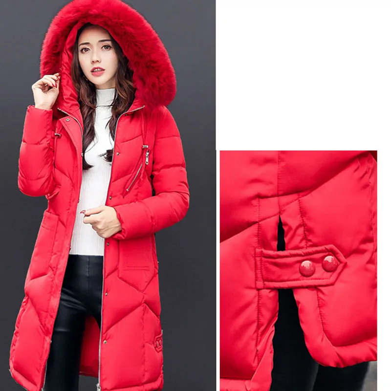 Зимнее женское пальто, утепленное хлопковое пальто с длинным мехом, зимняя женская одежда большого размера, плотная одежда, Женская парка, верхняя одежда OK268
