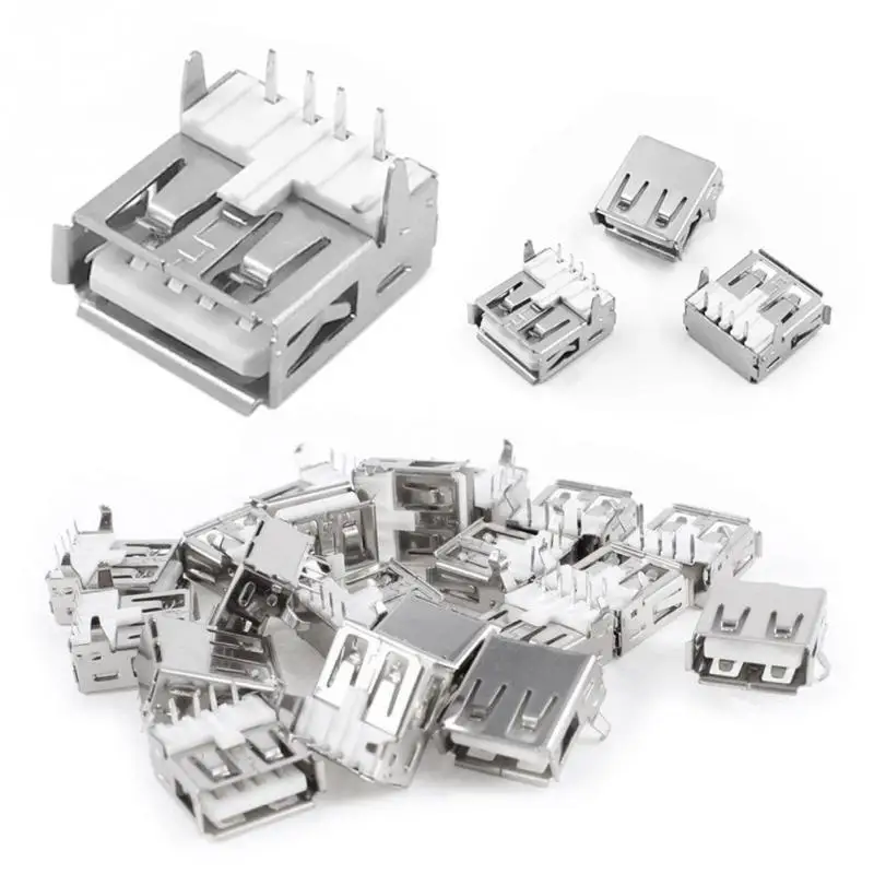 

20pcs/lot Electrical USB Type-A Connector Female PCB Mount Socket Plug Connectors Right Angle 4 Pin PCBA Assembly Connecting