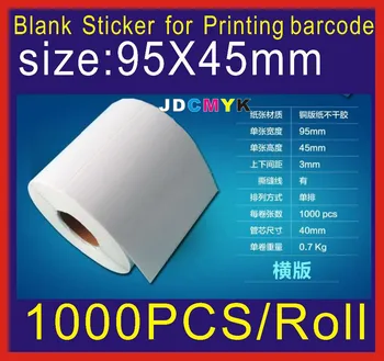 

1000pcs size:95mm X45 mm Coated paper adhesive many sizes can be choose blank sticker barcode print paper blank label sticker