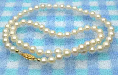 

Free Shipping >>>>> Genuine 5-6 mm AAA+ round white akoya pearls necklace solid 14k yellow gold