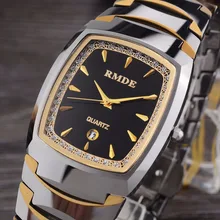 RMDE брендовые Роскошные мужские часы, прямоугольные стразы, Вольфрамовая сталь, кварцевые наручные часы, модные мужские часы, водонепроницаемые часы для мужчин