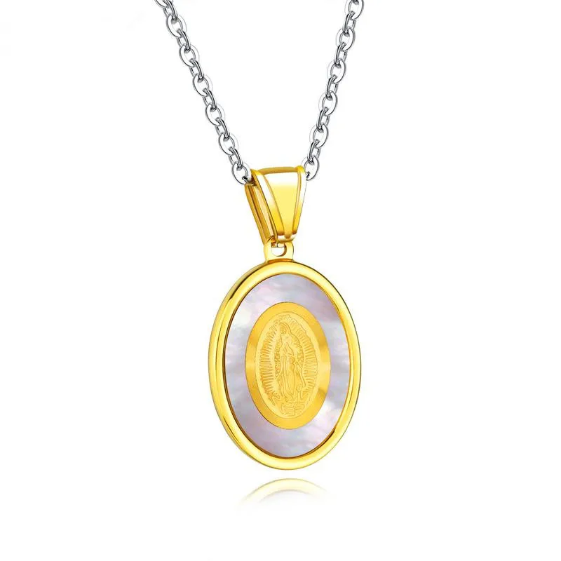 

2017 new fashion personality high-quality religion Guadalupe Virgin Oval vintage mother-of-pearl necklace jewelry gift