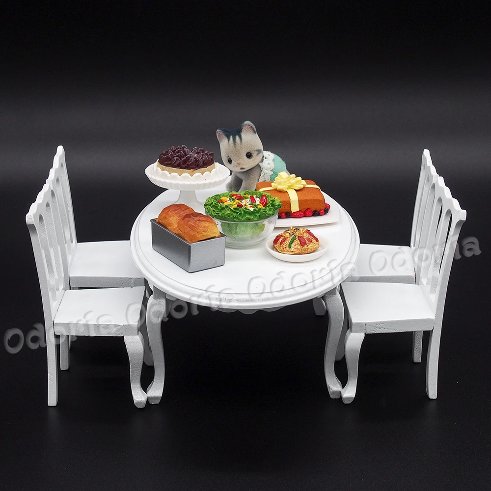 Odoria 1:12 миниатюрный деревянный белый обеденный стол и 4 стула набор кухонной мебели кукольный домик аксессуары