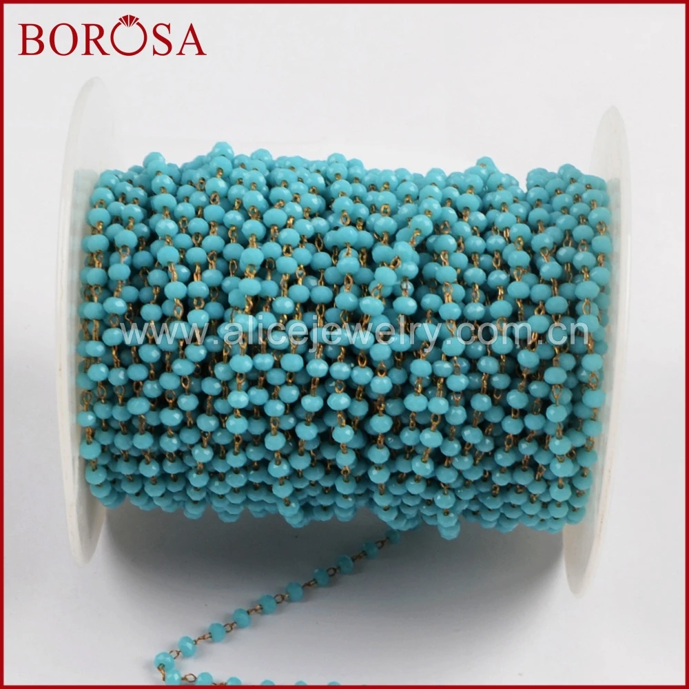 

BOROSA 5Meters Gold Color Or Silver Color 3mm Blue Glass Beads Chains Beaded Chains for Fashion Necklace Jewelry Making JT170