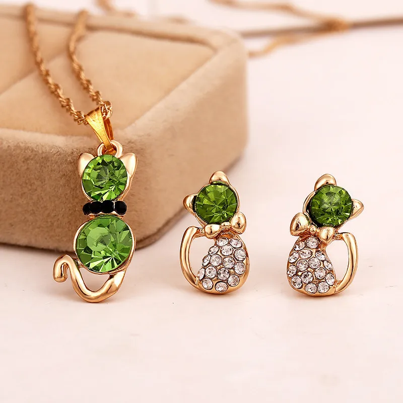 Fashion Girl's Lovely Jewelry Sets White /Gold color Kitten Shape