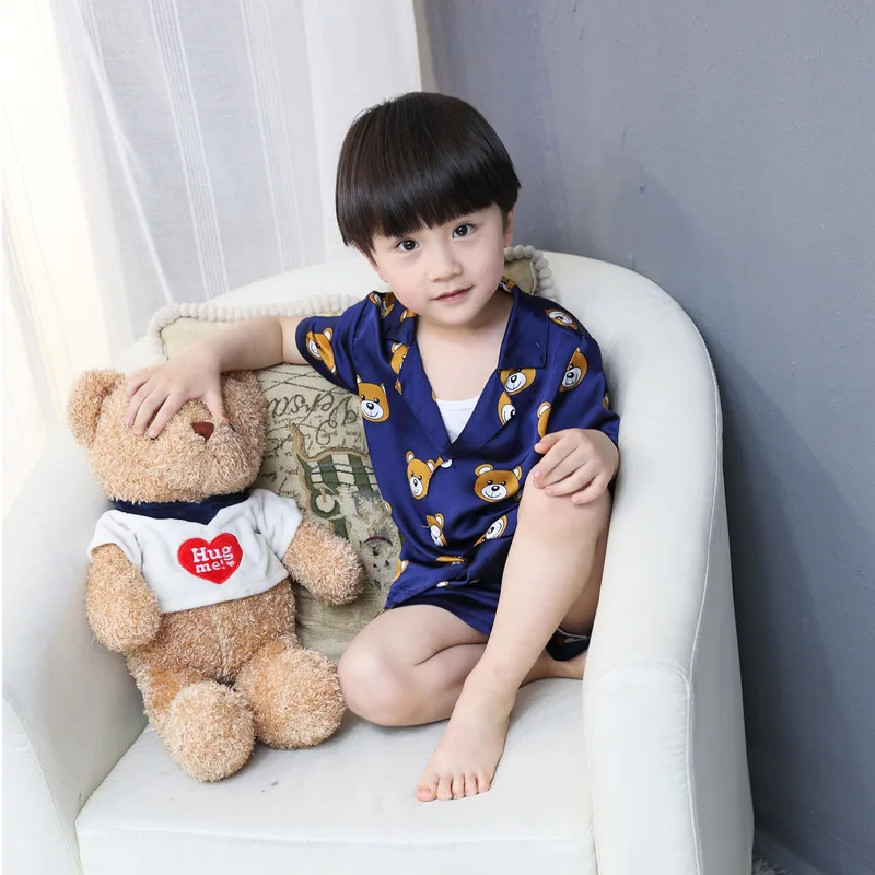 Модный летний детский Повседневный Набор футболок и шорт, костюмы с рисунком медведя для мальчиков и девочек, пижамы, одежда, 2 предмета, домашняя одежда