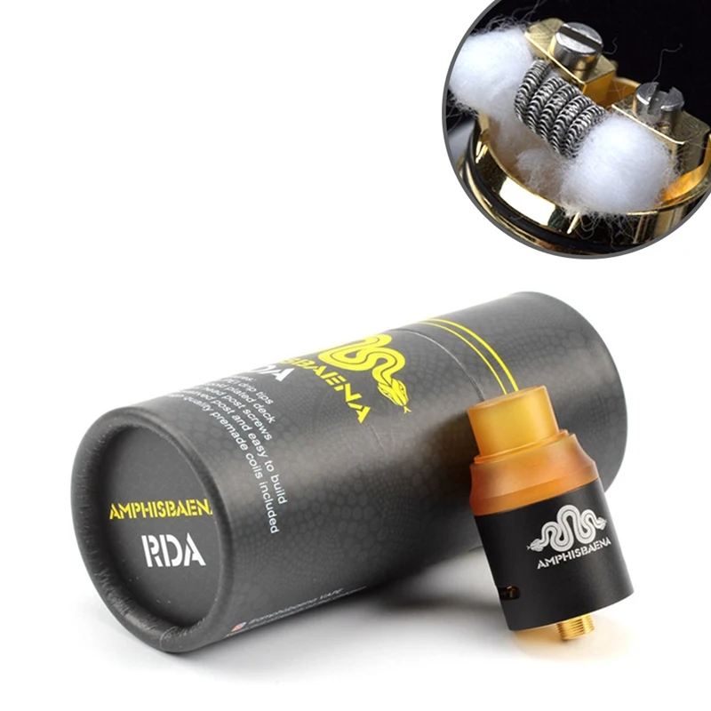 

Amphisbaena RDA 2 PEI Drip Tips Gold Plated Deck 2 Styles 24mm Atomizer With Bottom Side Airflow E-cig Rebuildable Dripper Tank