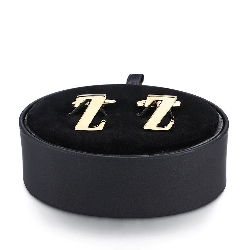 

DY a set of high quality plating golden letters Z Cufflinks black leather box men French shirt Cufflinks box set free shipping