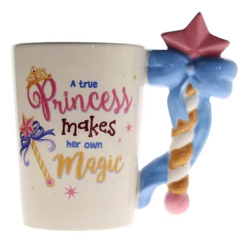 

1Piece Magic Wand Handle Mug Ceramic Coffee Mug Tea Cup For Her A True Princess Makes Her Own Magic Fairy Princess Quote Mug
