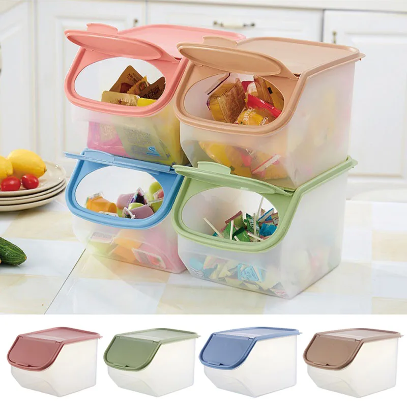 

Dried Food Storage Sealed Box With Measuring Cup Plastic Kitchen Cereal Flour Rice Bin Bean Grain Container Organizer FBE3