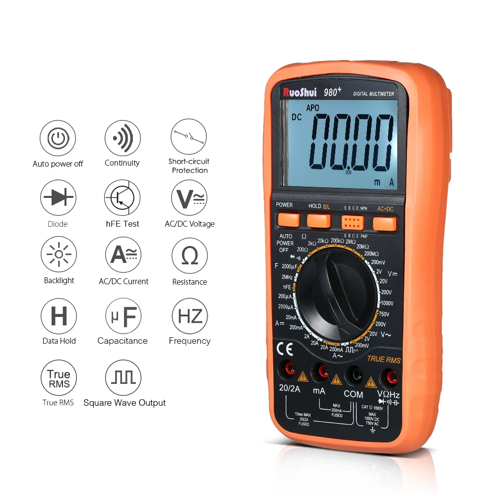 

RuoShui Digital Multimeter 19999 Counts True RMS Multi Meter DMM Measuring DC AC Voltage Current Resistance Tester LCD Display