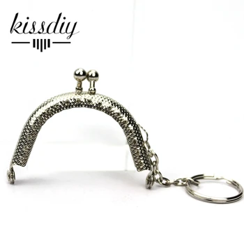 

KISSDIY 20pcs/lot 6.5cm Silver Metal Purse Frame with key ring DIY Mini KISS clasp Handle for Bag hardware aeccessory freeship