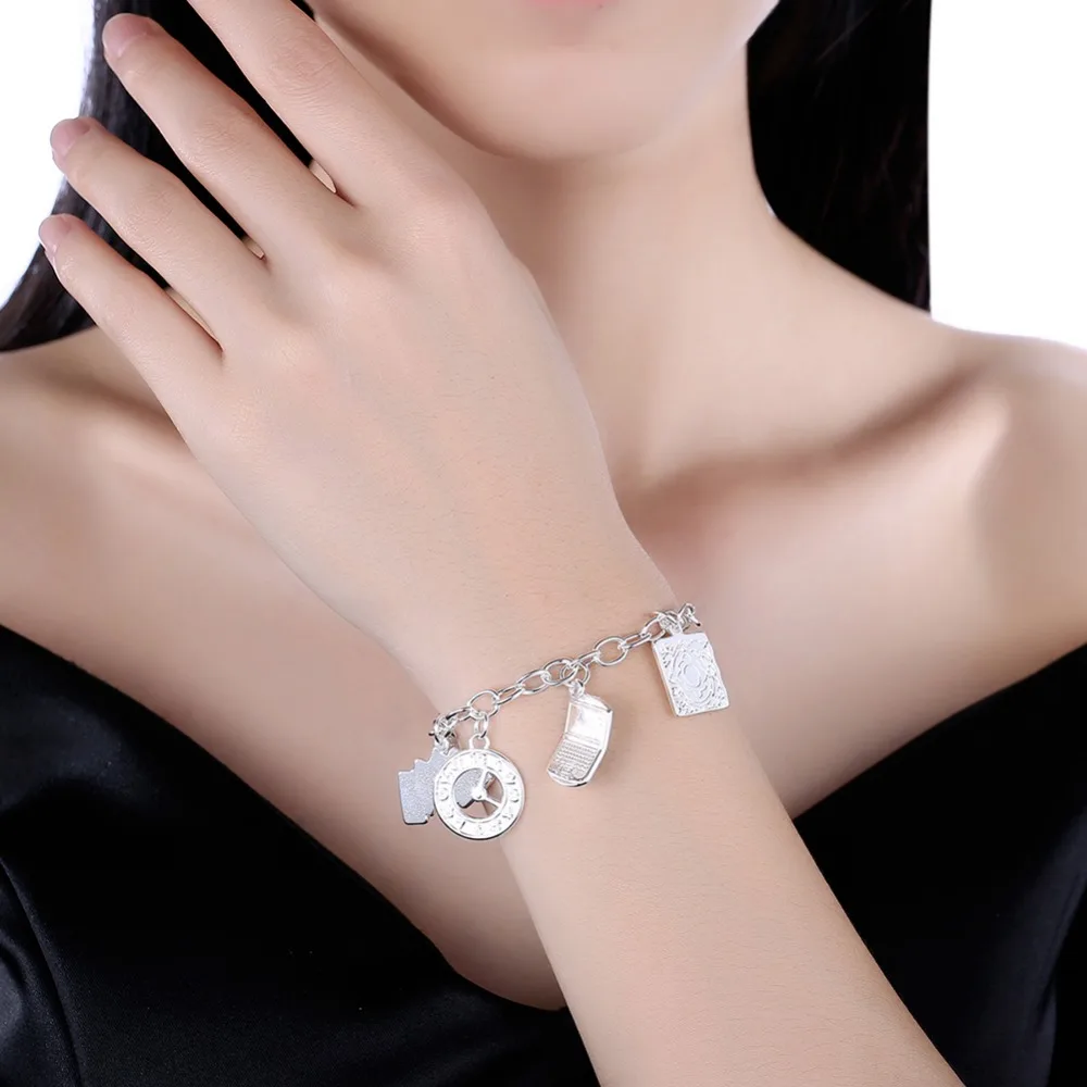 

925 sterling silver fashion trend lady beautiful hanging 7 bracelet H615 silver beautiful female gift fashion trend bracelet